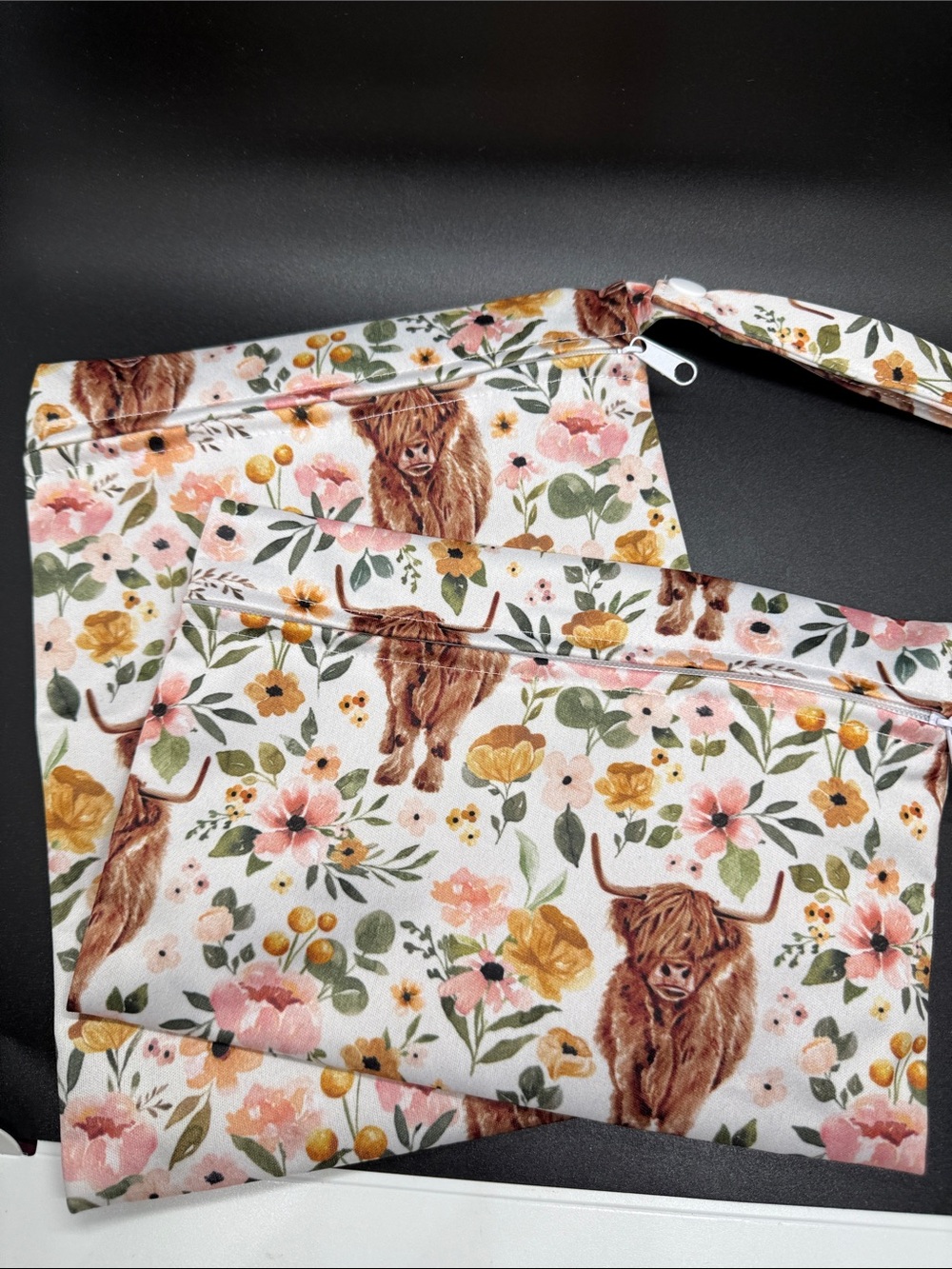 Set of 2 Highland Cow Zipper Travel Bags or Cosmetic Makeup Bags